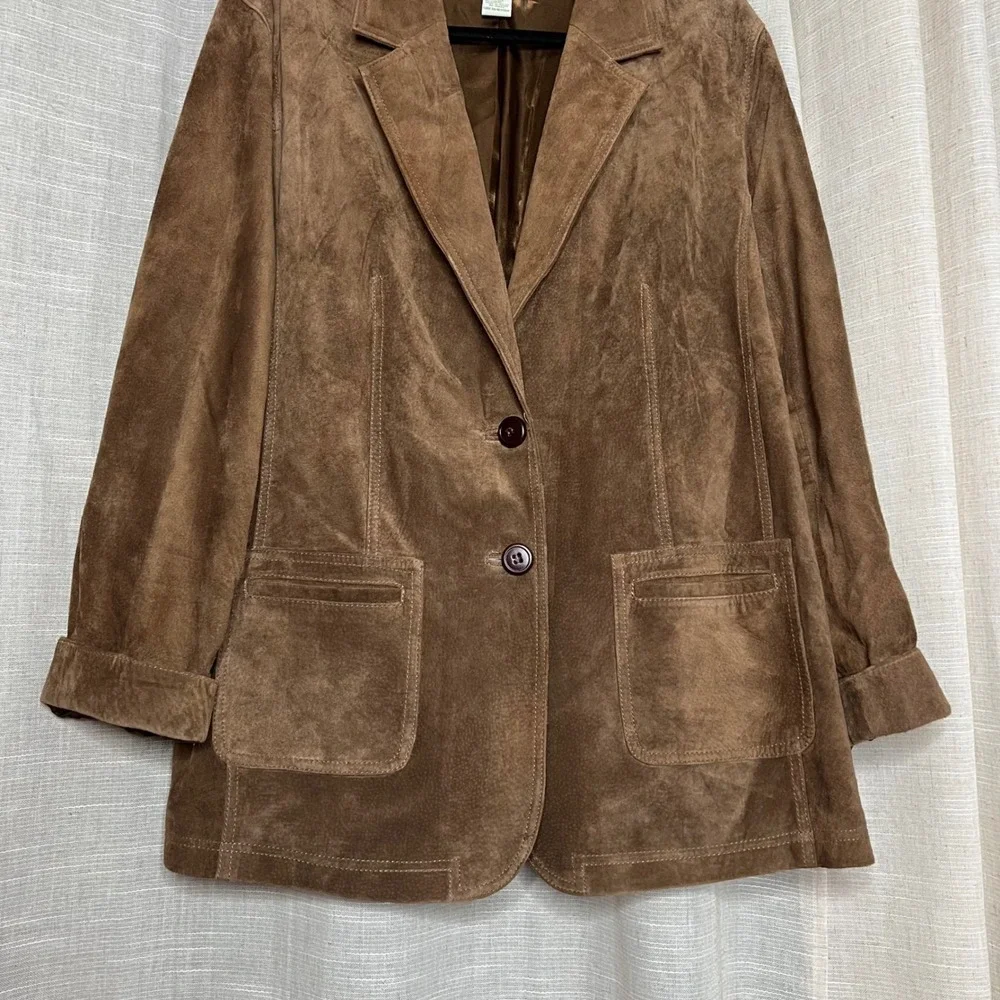 Orvis Suede Leather Sportcoat Blazer Jacket Wooden Buttons Brown Mens Size 20 XL